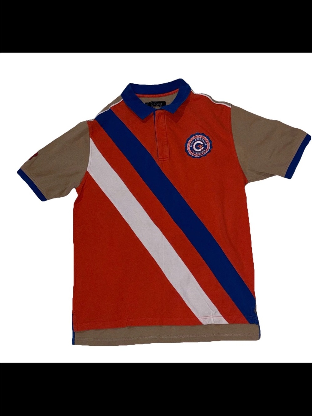 Coogi Australia VTG Polo Shirt Mens SZ.L Color Blocked  Embroidered Crest Sash
